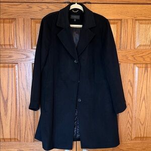 NWT Donna Karan Black Single-Breasted Wool Cashmere Blend Trench Coat